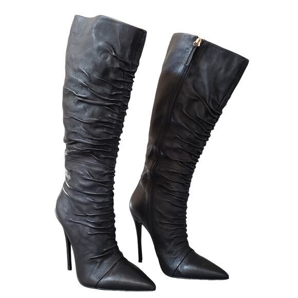 Michael Costello x‎ REVOLVE Sophie Boots Black Size 9 MELR-WZ14 Ruched Stiletto